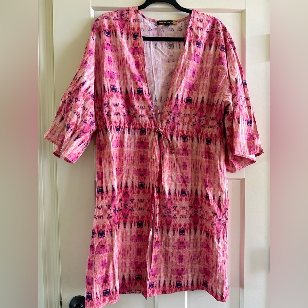 Ambernoon II Pink Patterned Tie-Front Tunic, coverup bathing suit